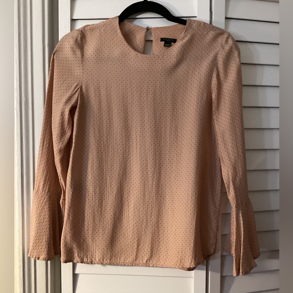 Ann Taylor Petite Women’s Mauve Pink Polka Dot Blouse Long Wide Sleeve Size XS/P